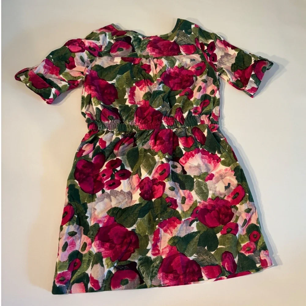 Gymboree Girls Floral Corduroy Henley Dress Size 8 Pink Green Cotton Fall Rose